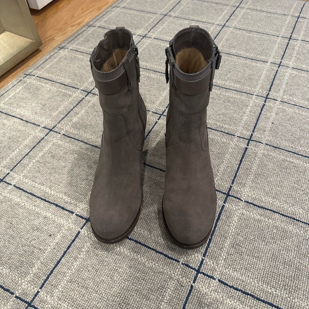 Trask Gray Ankle Boots with Buckle Detail
